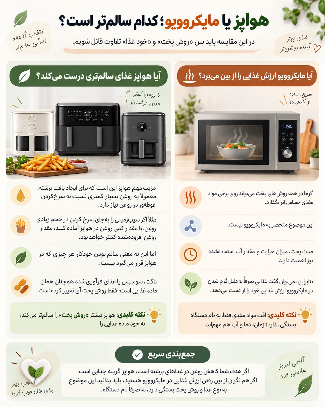 اینفوگرافیک تفاوت سرخ کن بدون روغن و مایکروویو